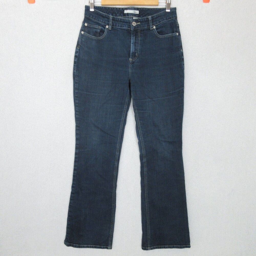 Chicos Platinum Jeans Womens 1.5 Dark Wash Bootcut Stretch Embroidered Pocket